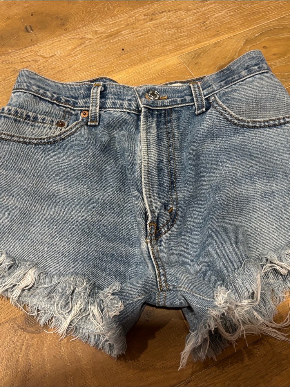 Levi's Light Blue Frayed Hem Denim Shorts